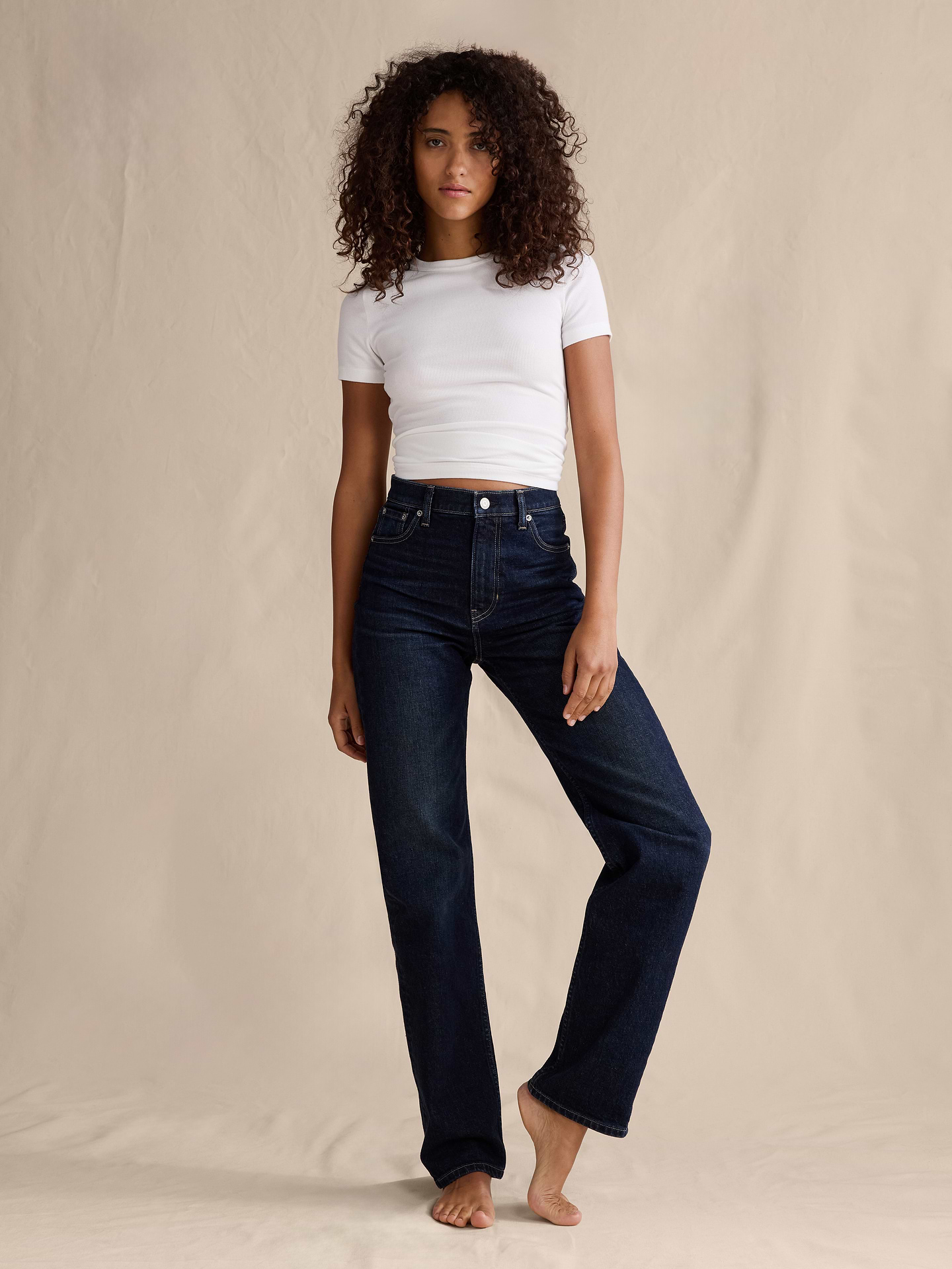 L'image numéro 5 présente Jean droit à taille haute des années 90