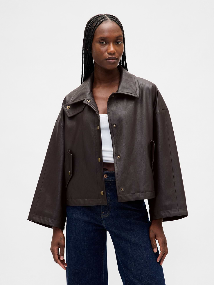 Image number 1 showing, Vegan Leather Swing Jacket