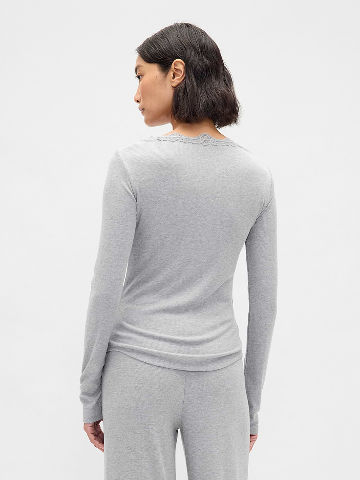 Image number 3 showing, Mini Rib Lace-Trim PJ Top