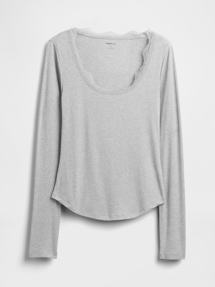 Image number 5 showing, Mini Rib Lace-Trim PJ Top