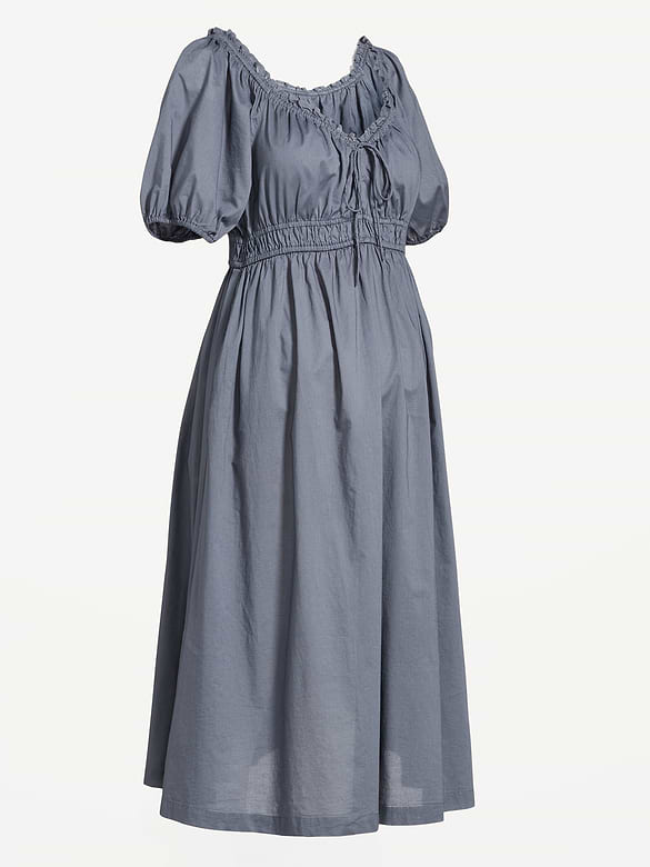 Maternity Puff-Sleeve Midi Dress