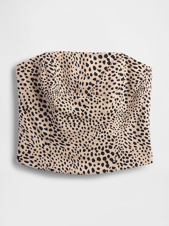 Linen-Blend Strapless Corset Crop Top