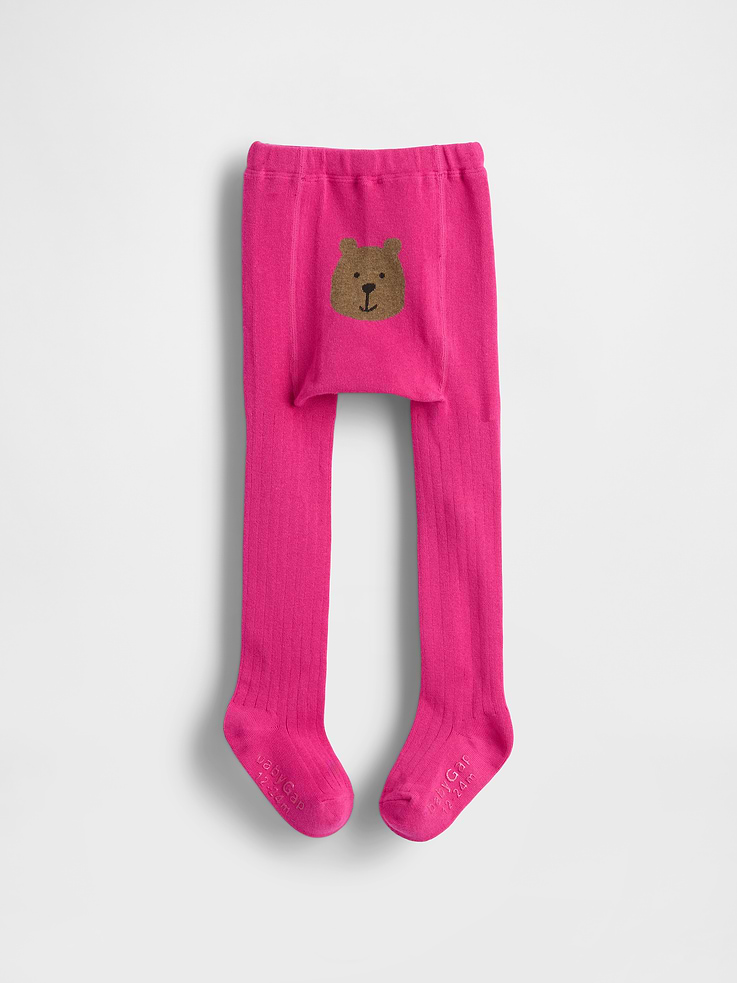 Image 1 of 1, Soft, ribbed stretch knit tights., Elasticized waist., Reinforced toe and heel., Brannan Bear graphic at back., This product was made in a factory that invests in gender equity and women’s empowerment through RISE. Learn more at gapinc.com/equity., Product #821239