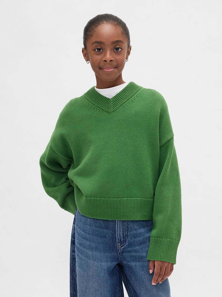 Image number 1 showing, Kids Boxy V-Neck Sweater