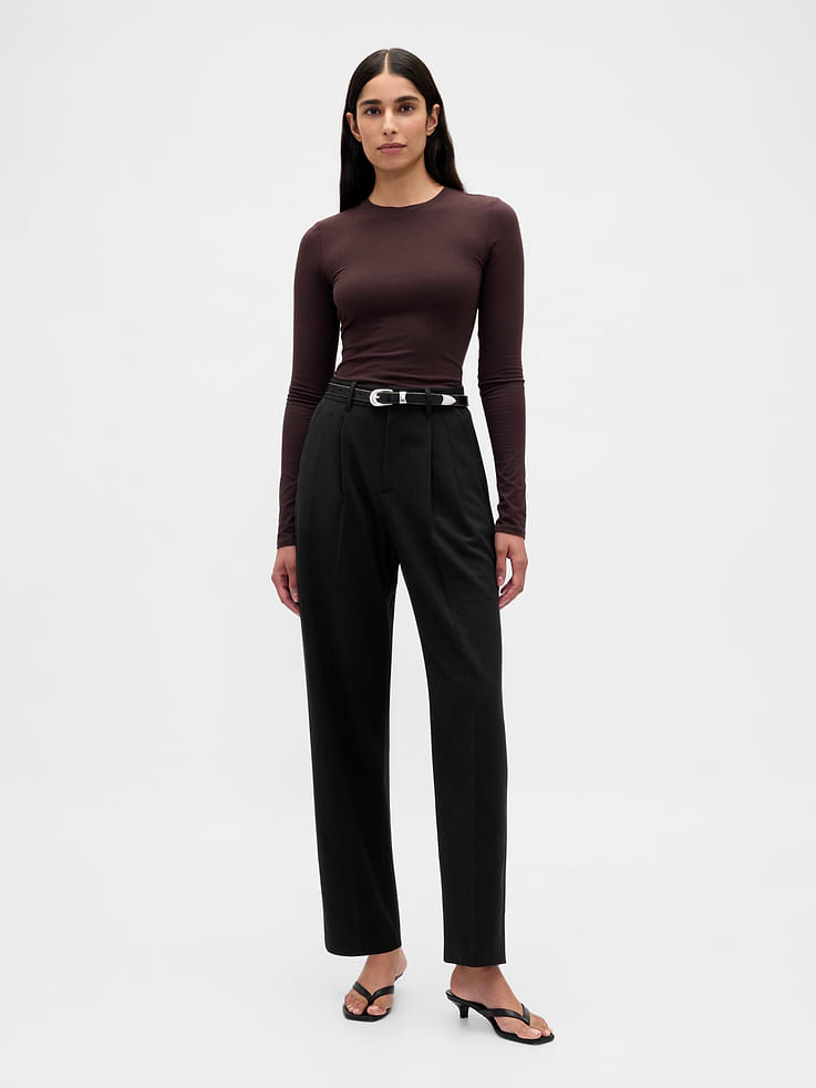 Image number 1 showing, 365 High Rise Brushed Twill Taper Ankle Trousers