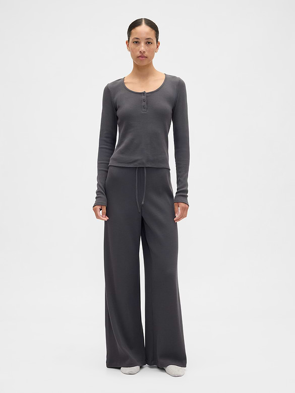 Waffle-Knit Henley PJ Top