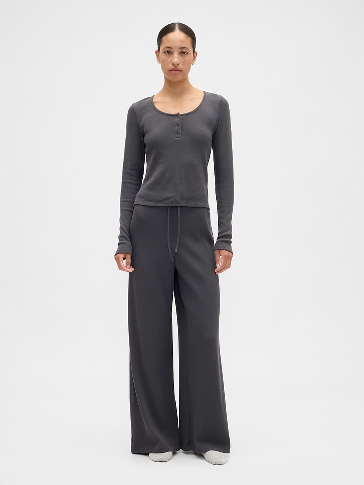 Image number 3 showing, Waffle-Knit Henley PJ Top