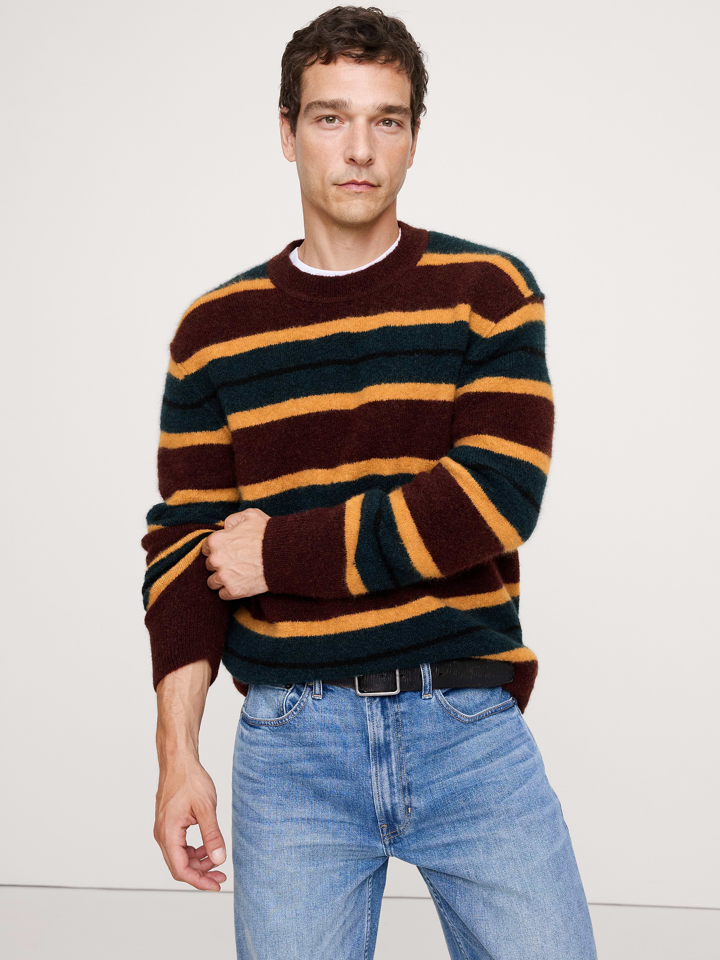 Image number 1 showing, Italian Alpaca-Wool Blend Stripe Sweater