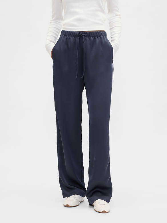 Satin Straight-Leg Crop Pants
