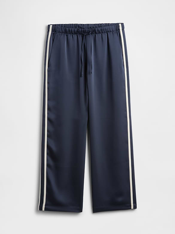 Satin Straight-Leg Crop Pants