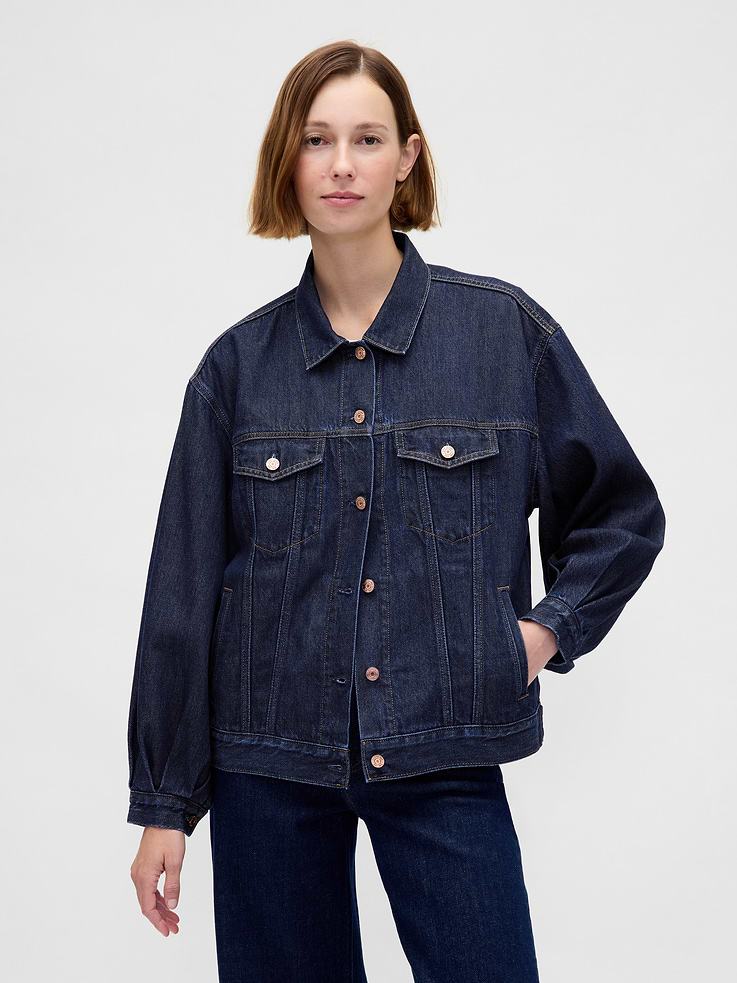Image number 1 showing, UltraSoft Oversized Balloon-Sleeve Icon Denim Jacket