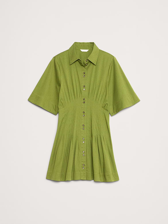 Stretch-Cotton Poplin Pintuck Shirt Dress