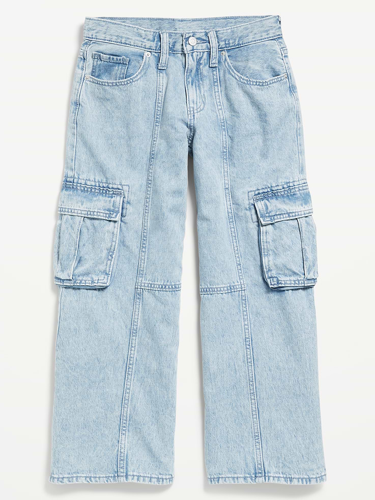 Image 3 of 4, High-Waisted Super Baggy Wide-Leg Cargo Jeans for Girls