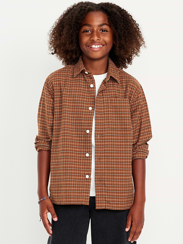 Long-Sleeve Textured Plaid Pocket Shirt for Boys
