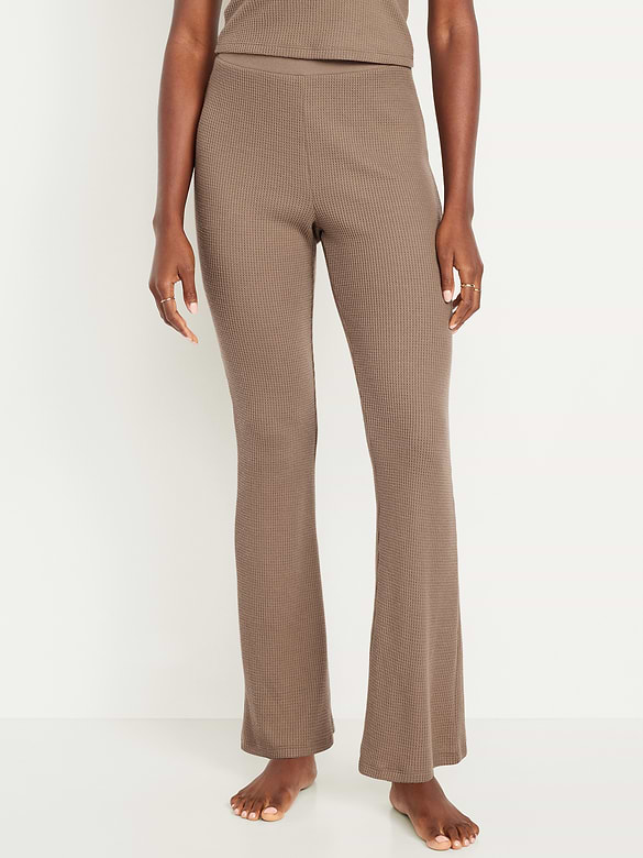 High-Waisted Cozy Waffle Flare Pants