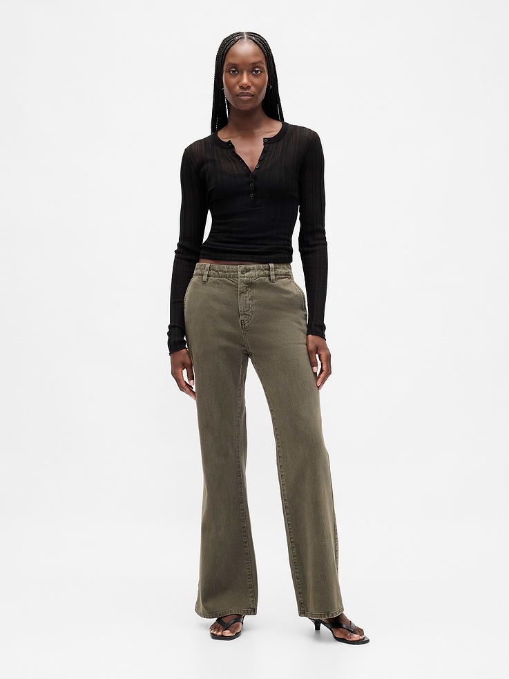 Image number 1 showing, Low Rise Relaxed Flare Khakis