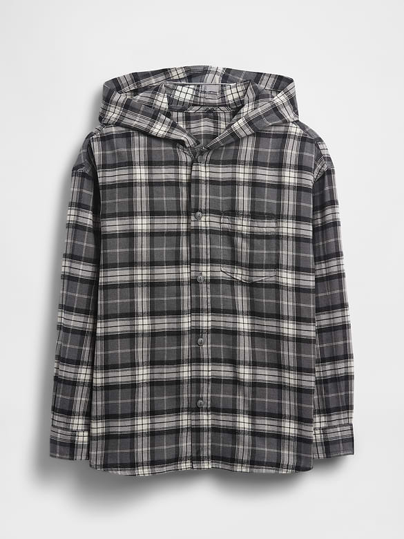 Kids Organic Cotton Hooded Flannel Shirt