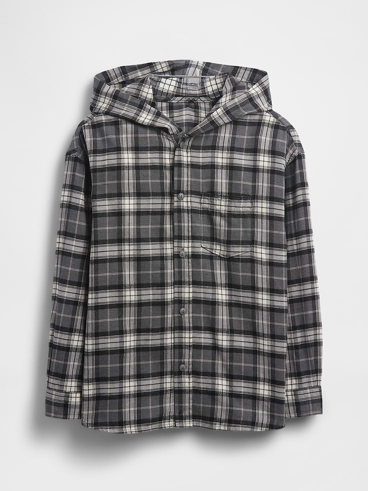 Image number 2 showing, Kids Organic Cotton Hooded Flannel Shirt