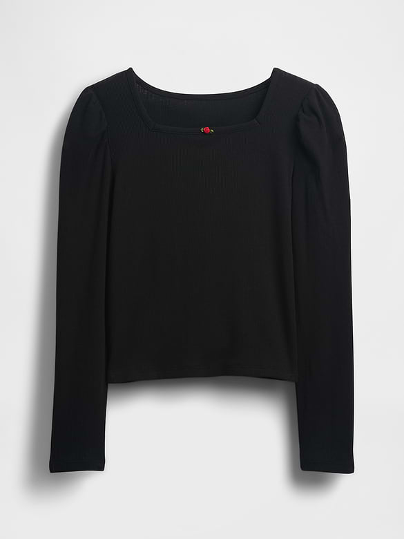 Kids Rib Puff-Sleeve Top