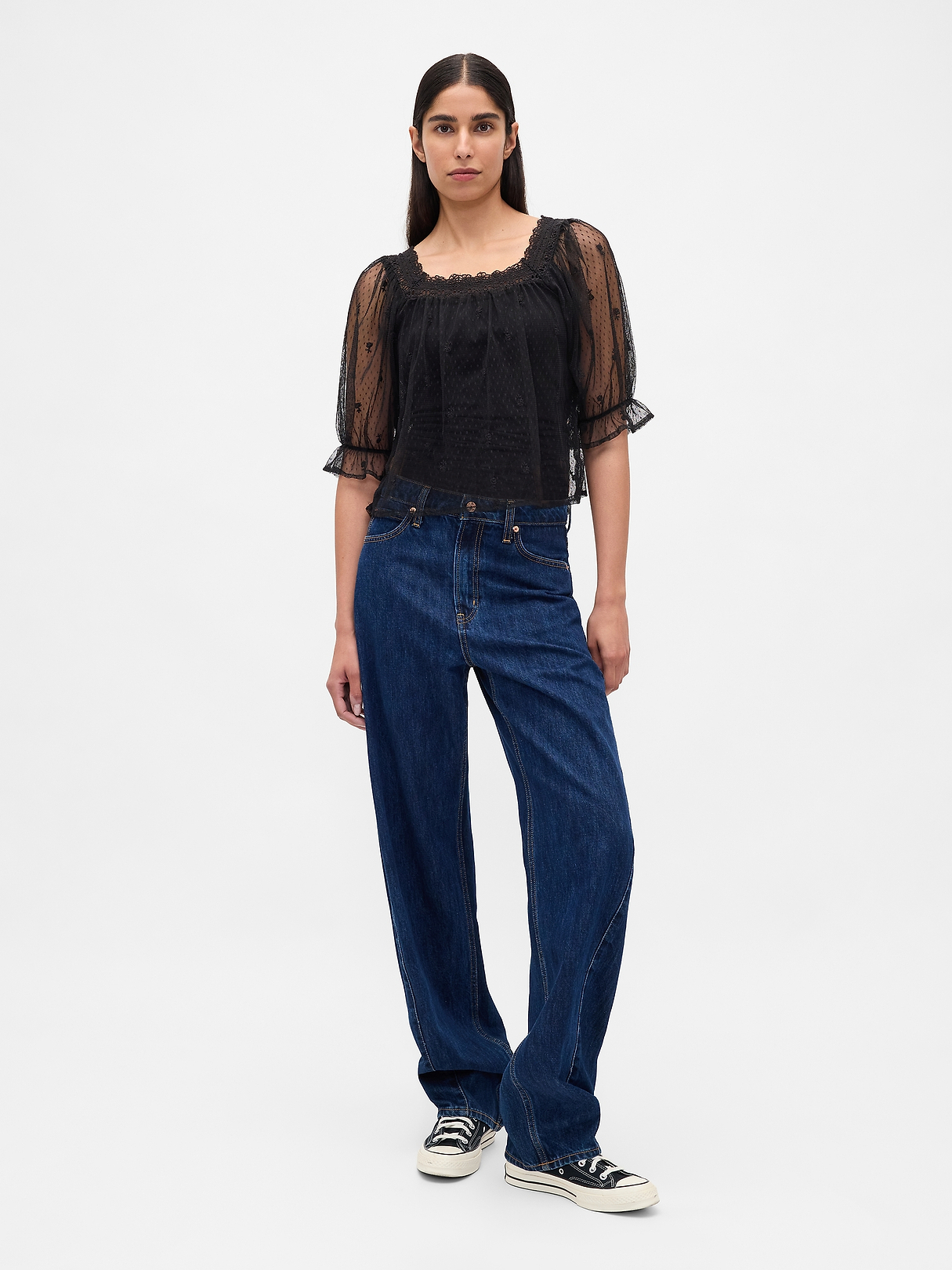 Sheer Tulle Embroidered Top | Gap