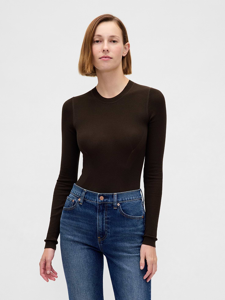 Image number 1 showing, Sheer Rib Sweater Bodysuit