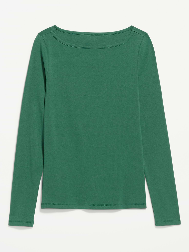 L'image numéro 8 présente T-shirt ajusté à manches longues et à encolure bateau