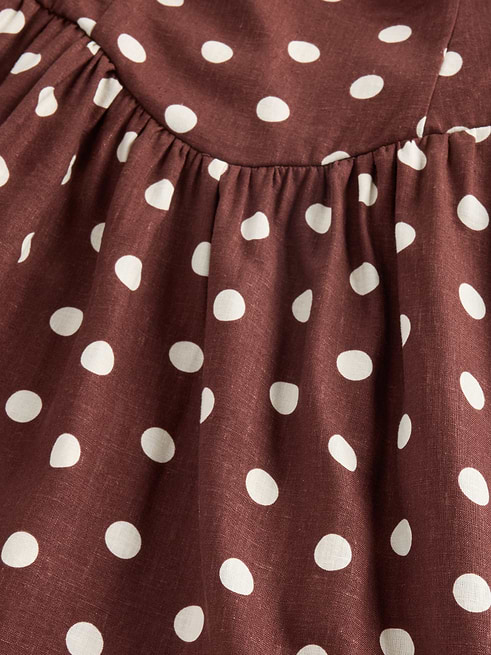 gap brown polka dot dress Seamed Drop-Waist Maxi Shirring at yoke