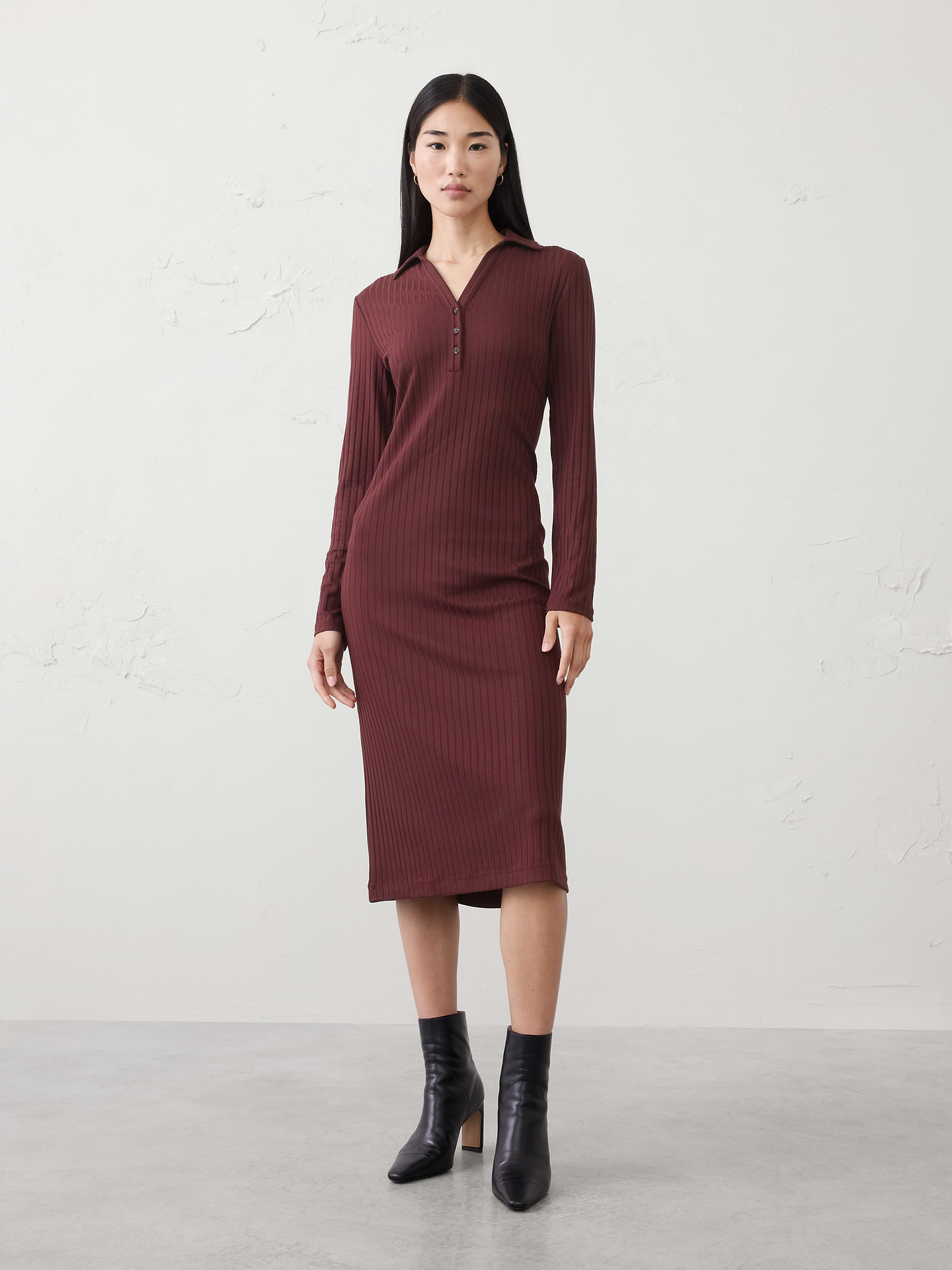 Image number 1 showing, Wide-Ribbed Knit Midi Dress