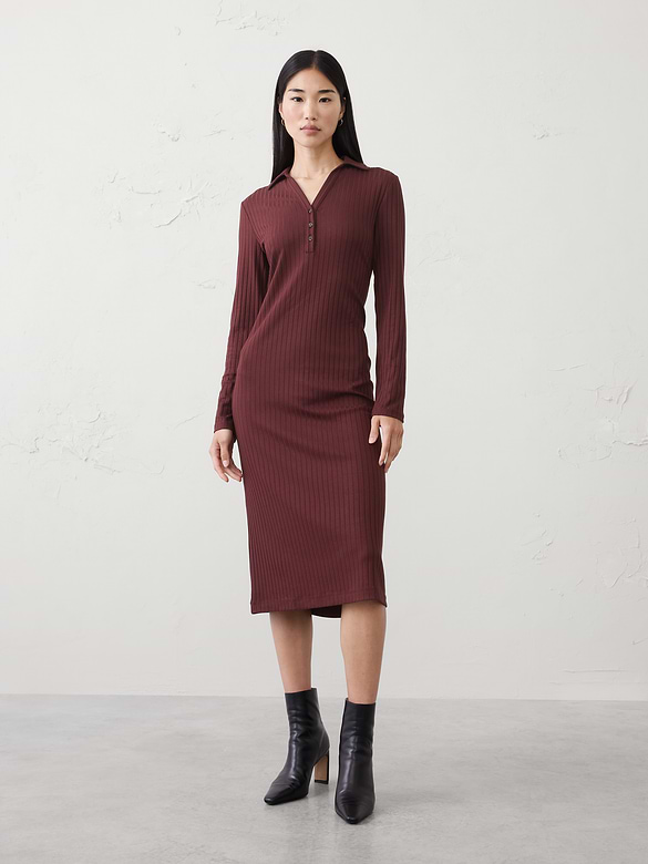 Wide-Ribbed Knit Midi Dress