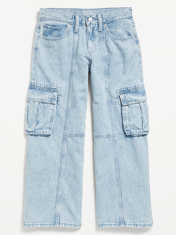 Jean cargo coupe généreuse à jambe large et à taille haute pour Fille