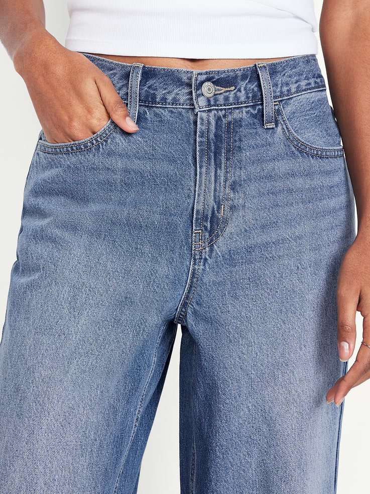 L'image numéro 4 présente Jean Wow à coupe généreuse à jambe large à taille mi-basse