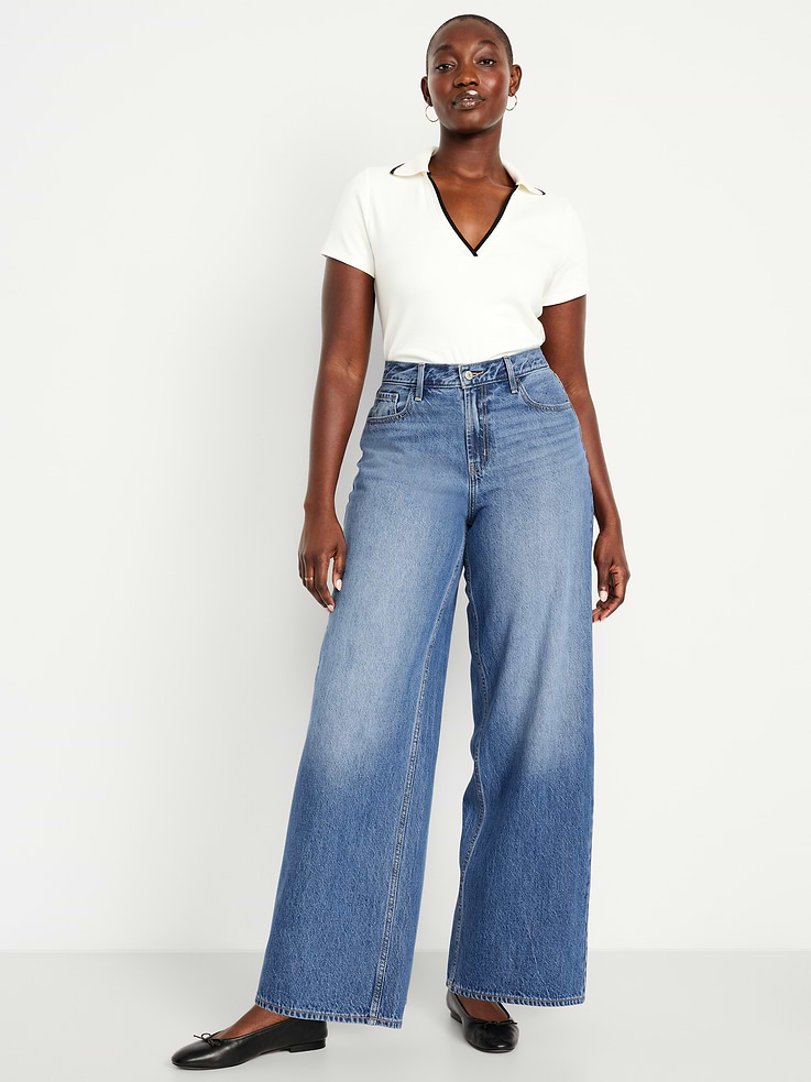 L'image numéro 6 présente Jean Wow à coupe généreuse à jambe large à taille mi-basse