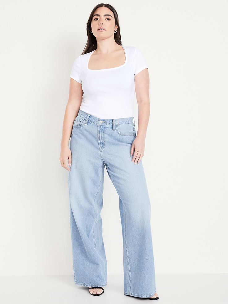 L'image numéro 6 présente Jean Wow à coupe généreuse à jambe large à taille mi-basse