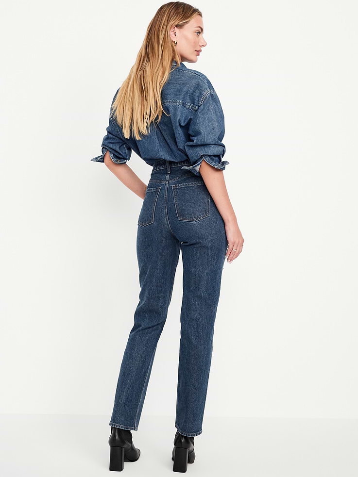 Image number 3 showing, Extra High-Waisted Studded Straight Jeans