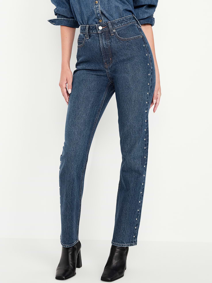 Image number 2 showing, Extra High-Waisted Studded Straight Jeans
