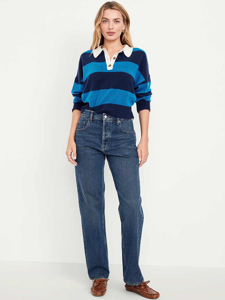 Image number 1 showing, Mid-Rise Slouchy Straight Jeans