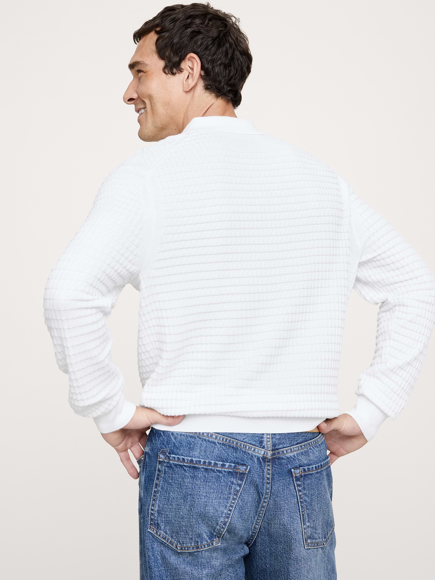 Image number 2 showing, Textured Cotton Long-Sleeve Sweater Polo