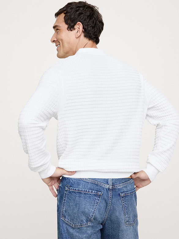 Textured Cotton Long-Sleeve Sweater Polo