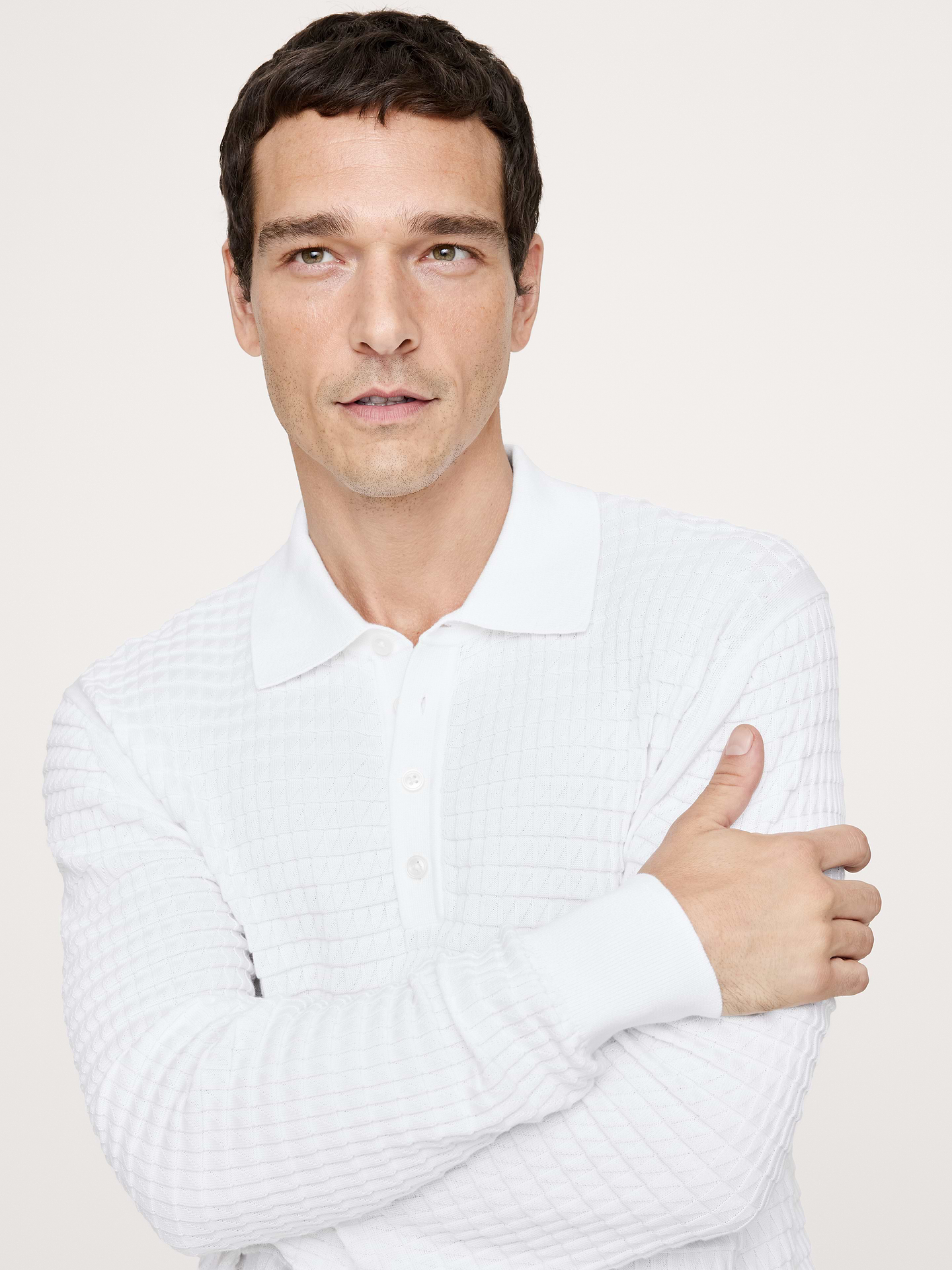 Image number 1 showing, Textured Cotton Long-Sleeve Sweater Polo