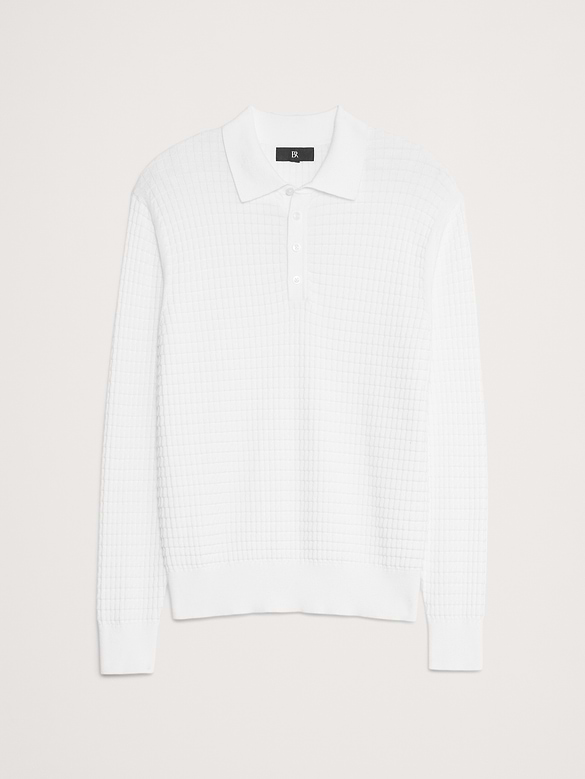 Textured Cotton Long-Sleeve Sweater Polo