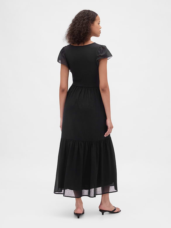 Modern Mixed Media Ruffle Maxi Dress