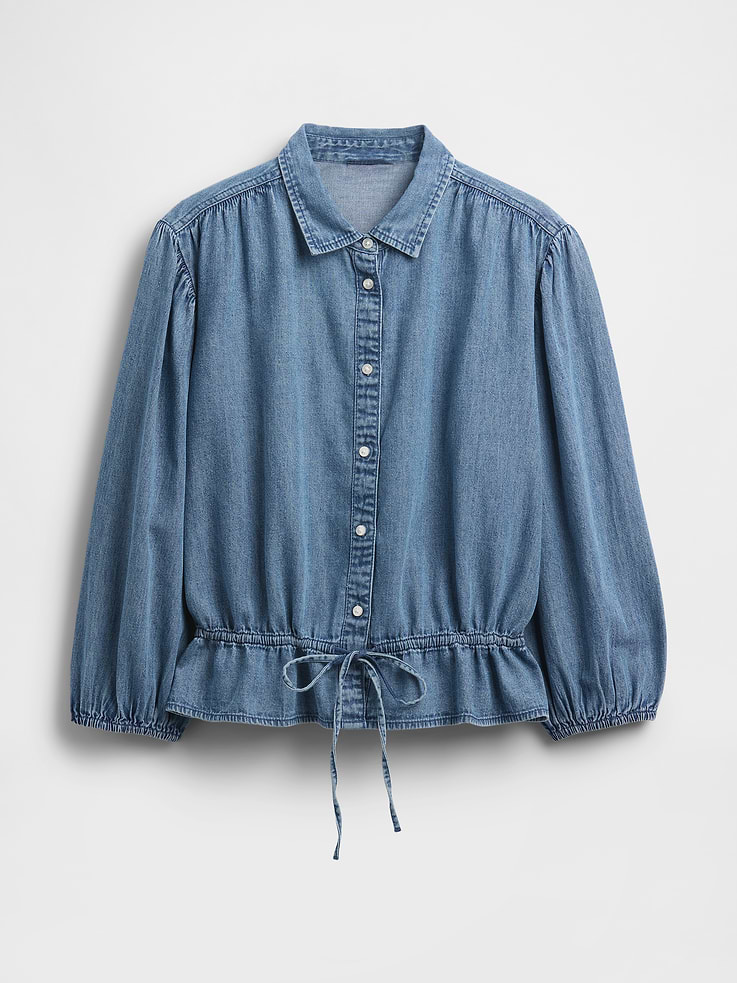 Image 4 of 4, Denim Tie-Waist Top