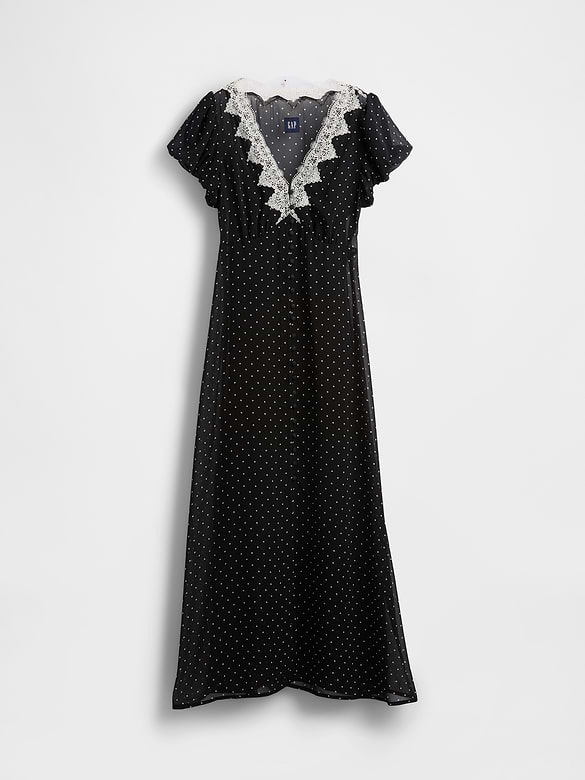 Lace-Trim V-Neck Maxi Dress
