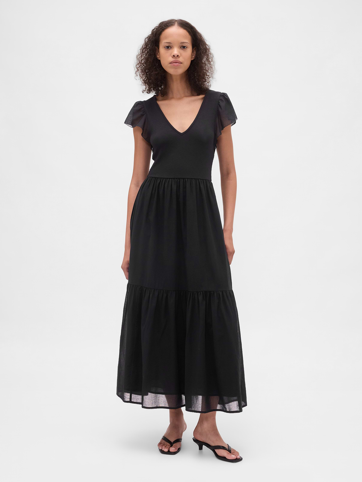 Modern Mixed Media Ruffle Maxi Dress