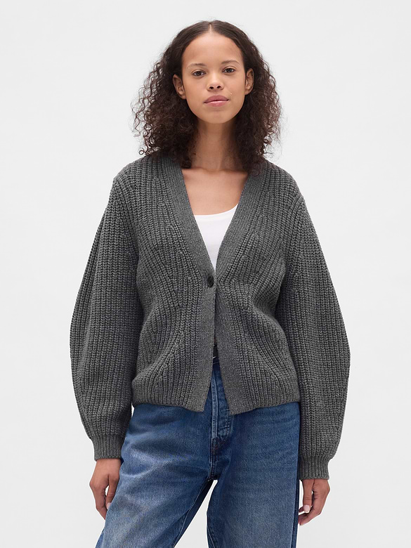 Barrel-Sleeve Cardigan Sweater