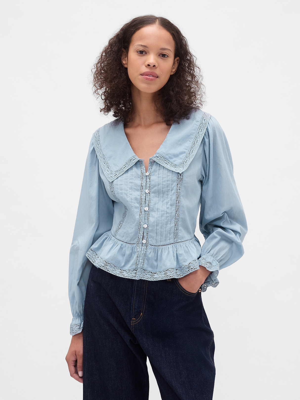 Collared V-Neck Peplum Top | Gap