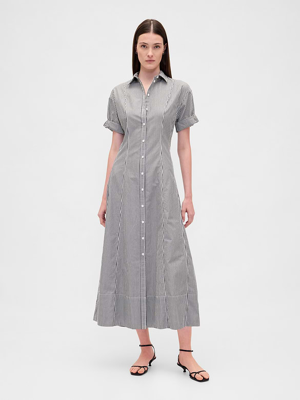 Poplin Roll-Cuff Midi Shirtdress