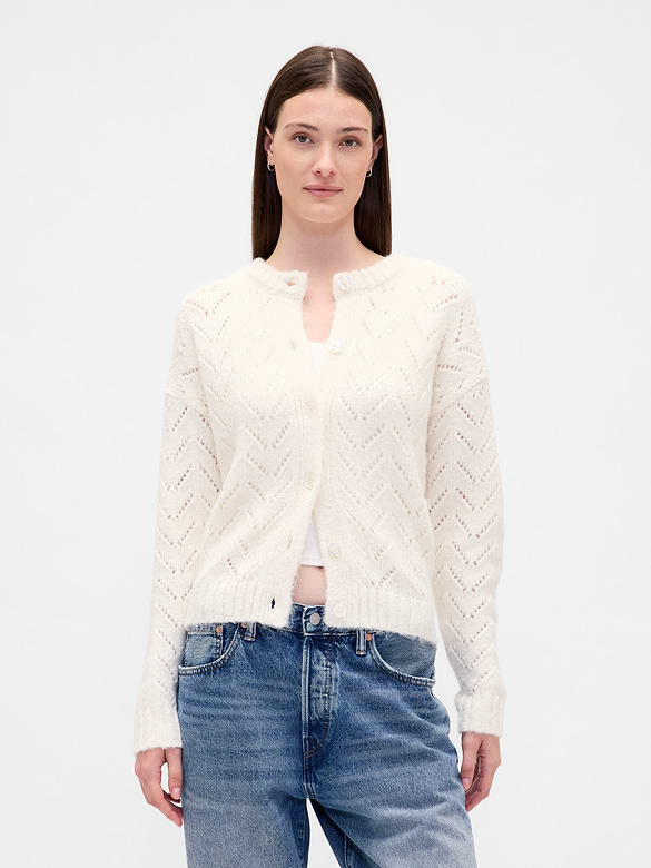 Fuzzy Pointelle Cardigan