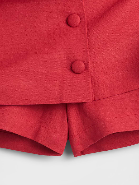 Linen-Blend Button-Front Mini Skort