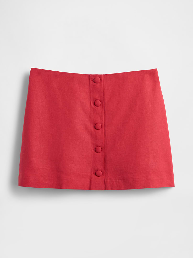 Image 5 of 5, Linen-Blend Button-Front Mini Skort